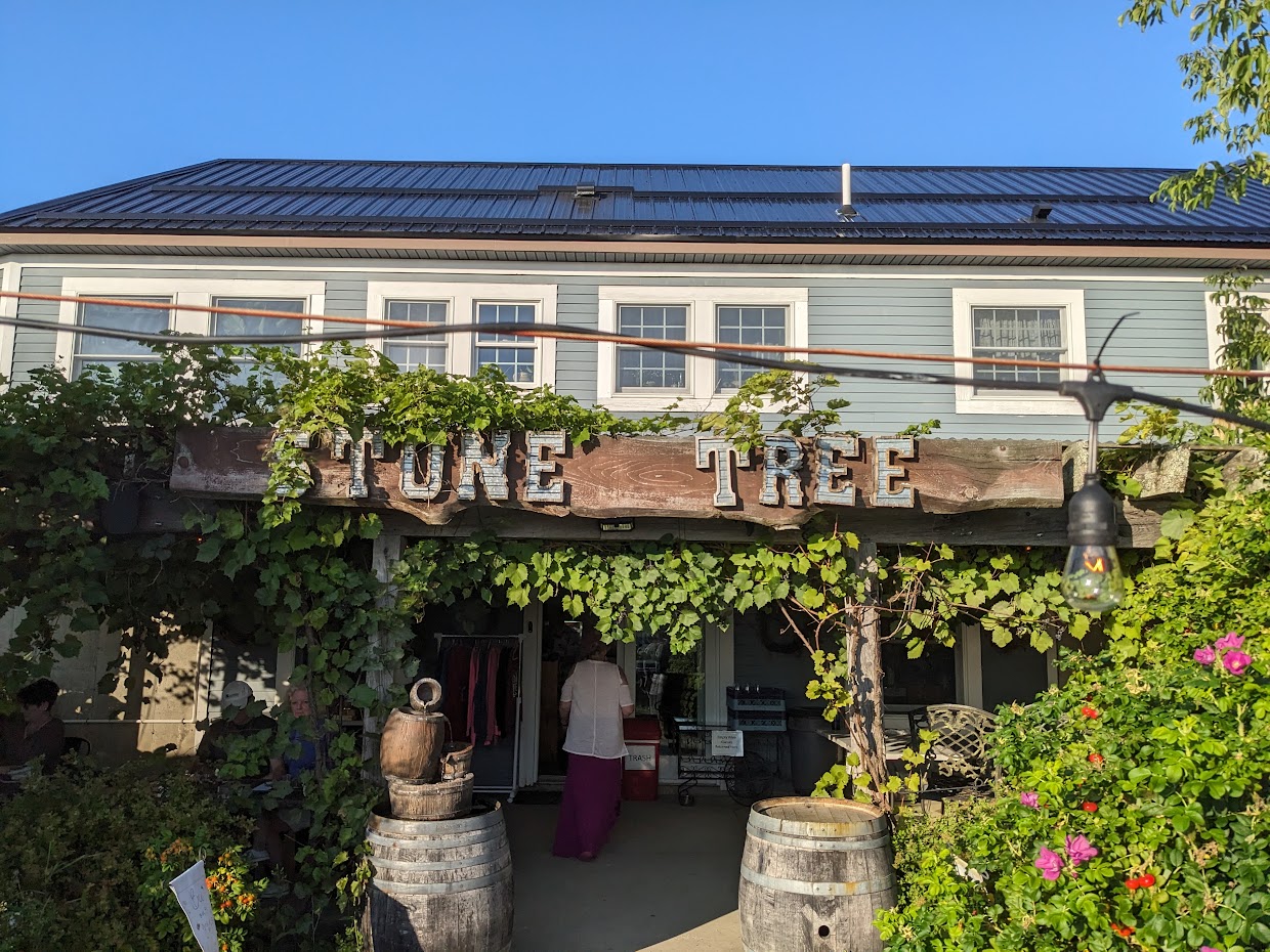 The covered entryway into Stone Tree's wine and cider bar.<br>