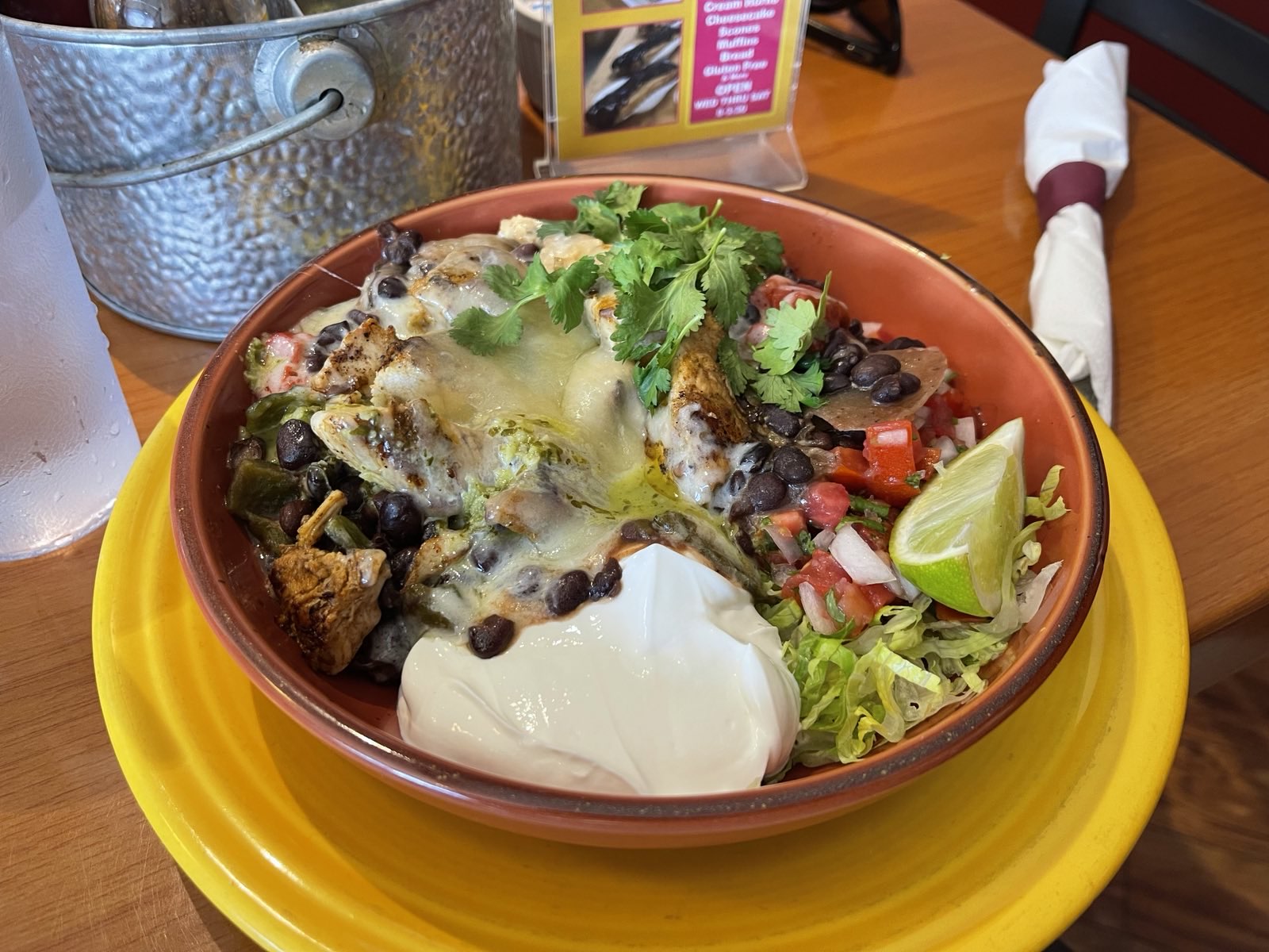 The Gringo Burrito Bowl with Marinated Chipotle Chicken served on fiestawear